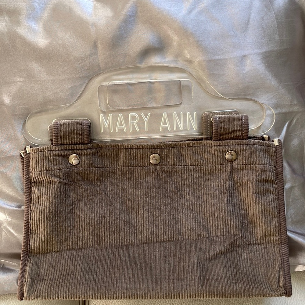 Beautiful Corduroy bag with lucite handle in mushroom color M